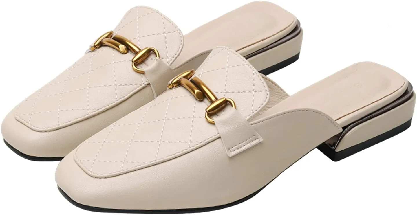 Minishion Summer Mules Shoes for Women Casual Heeled Loafers Slides