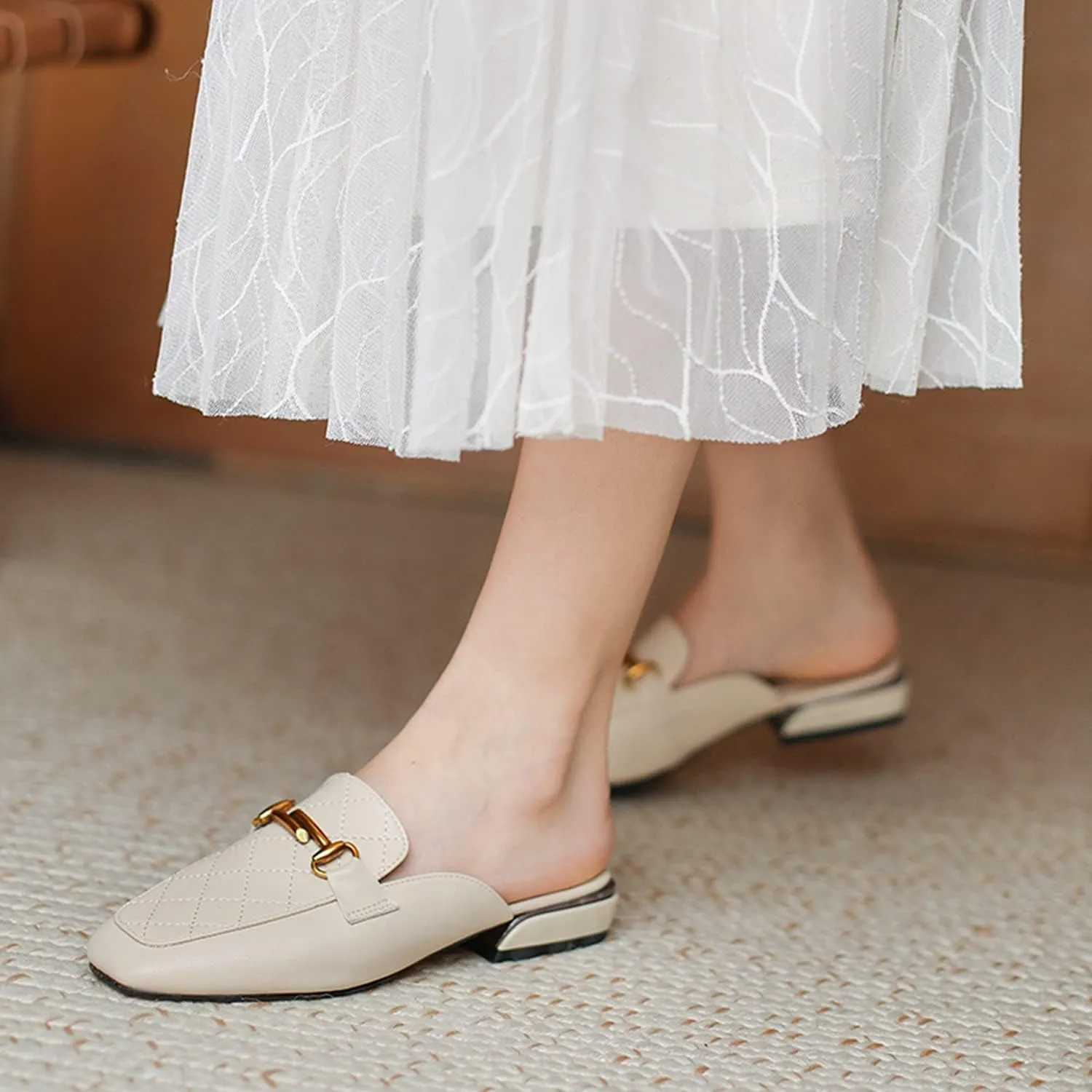 Minishion Summer Mules Shoes for Women Casual Heeled Loafers Slides