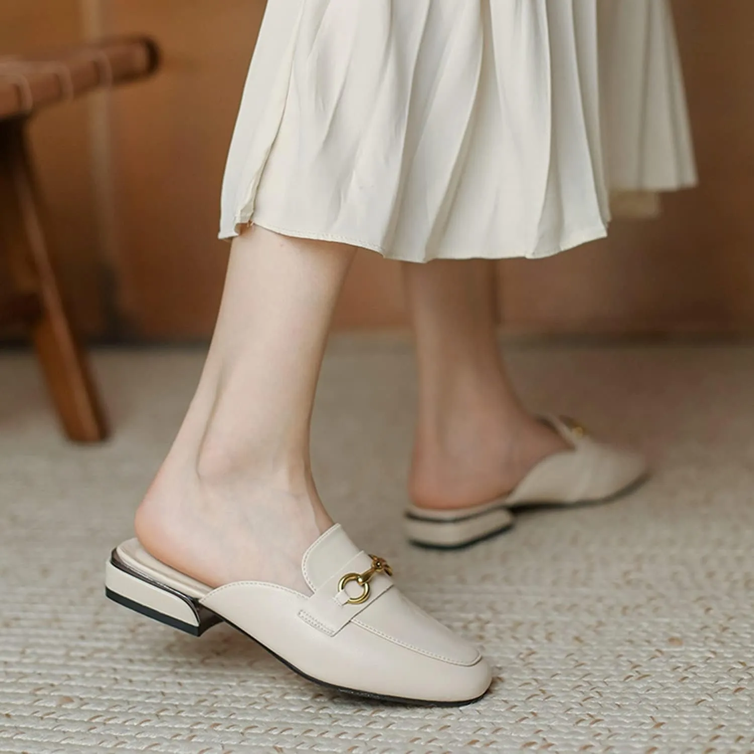 Minishion Summer Mules Shoes for Women Casual Heeled Loafers Slides