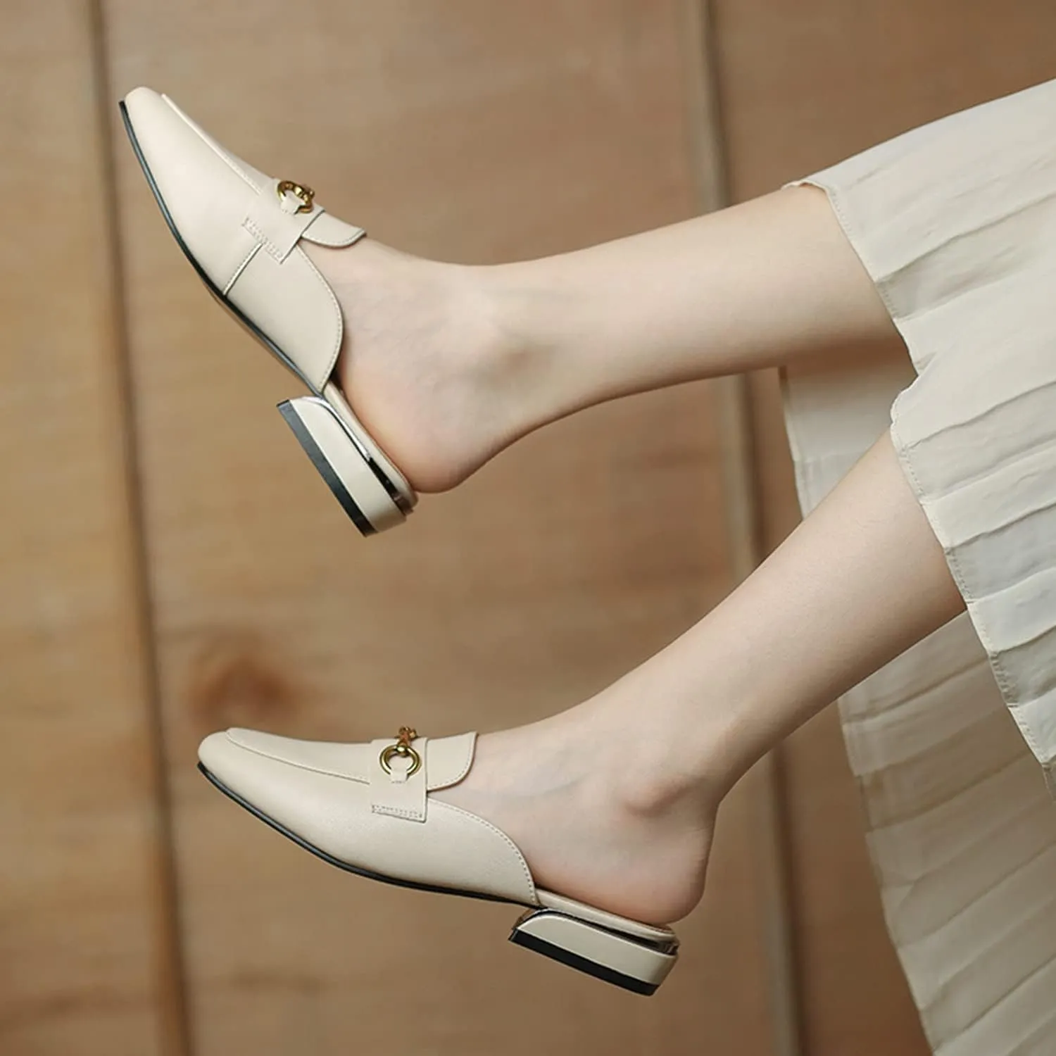 Minishion Summer Mules Shoes for Women Casual Heeled Loafers Slides