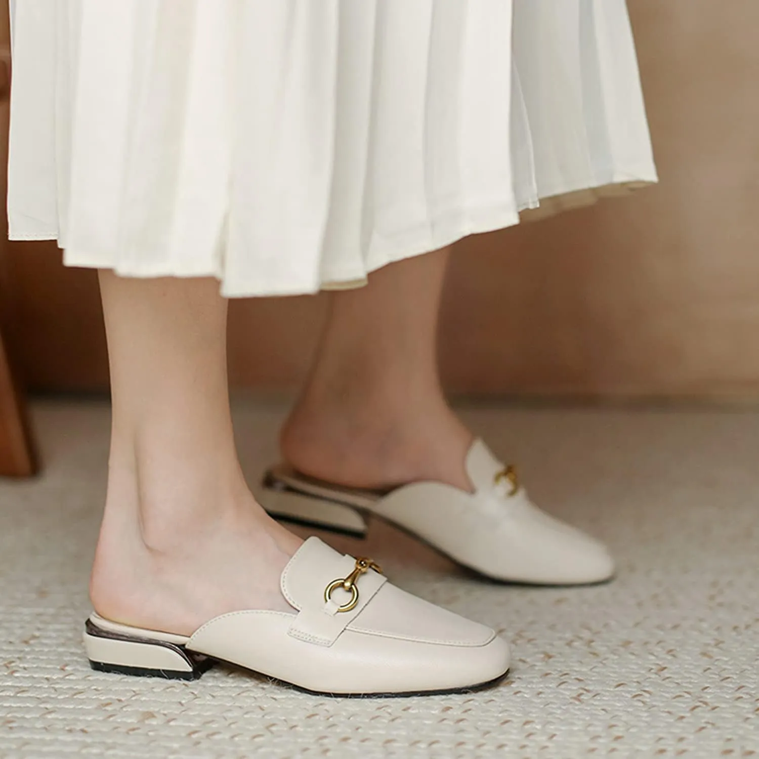 Minishion Summer Mules Shoes for Women Casual Heeled Loafers Slides
