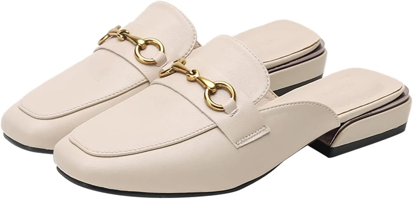 Minishion Summer Mules Shoes for Women Casual Heeled Loafers Slides