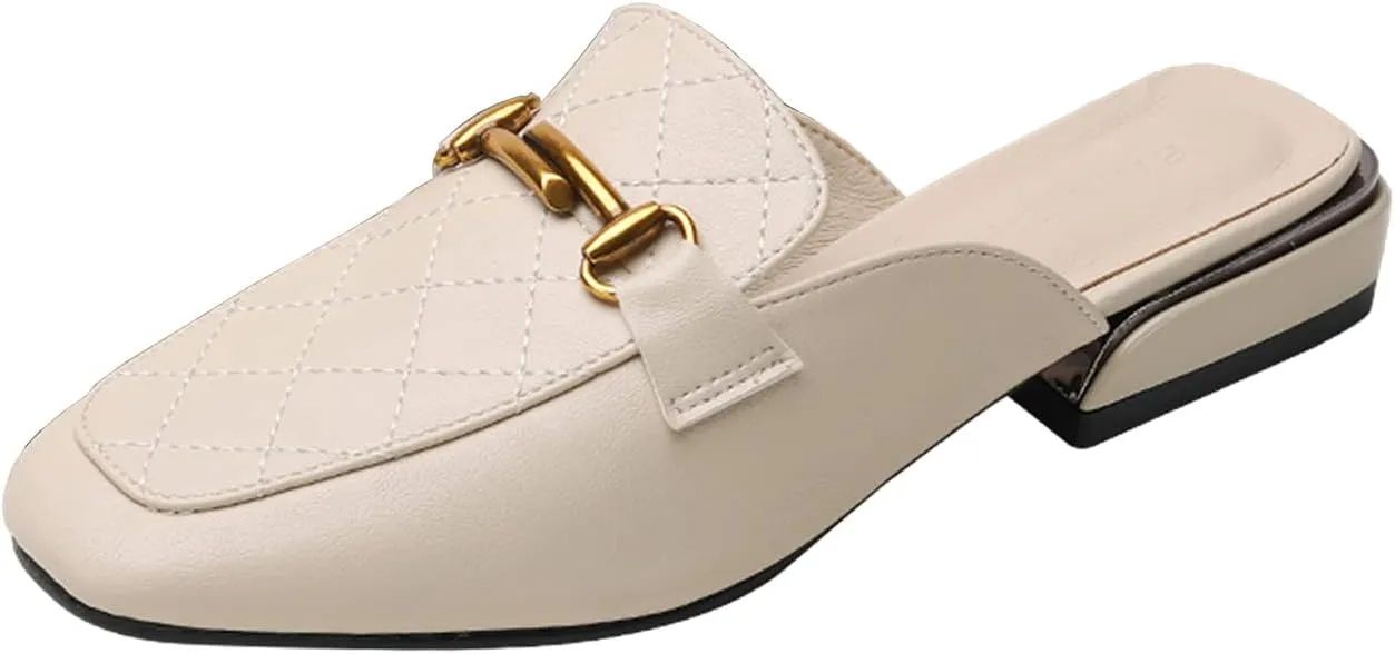 Minishion Summer Mules Shoes for Women Casual Heeled Loafers Slides