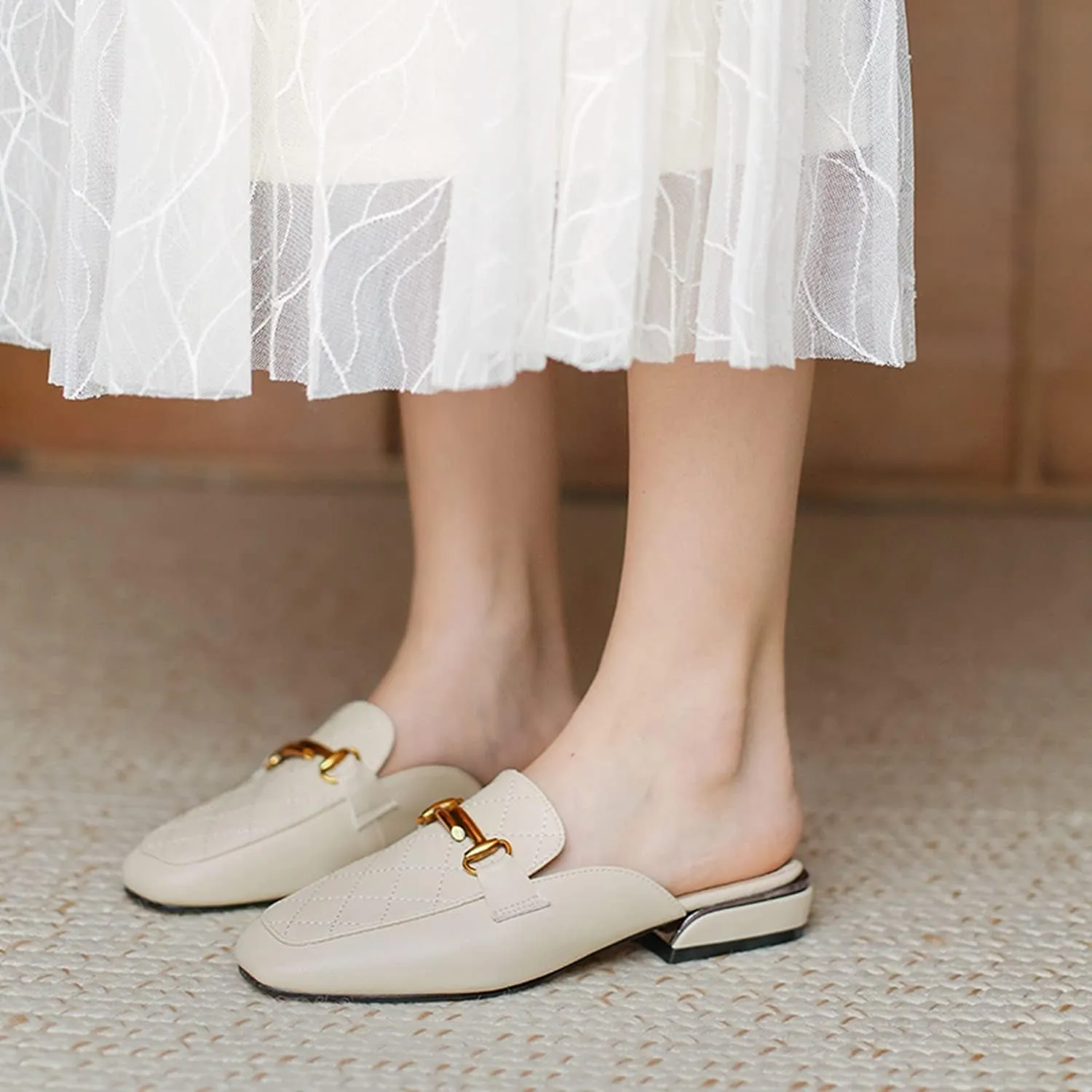 Minishion Summer Mules Shoes for Women Casual Heeled Loafers Slides