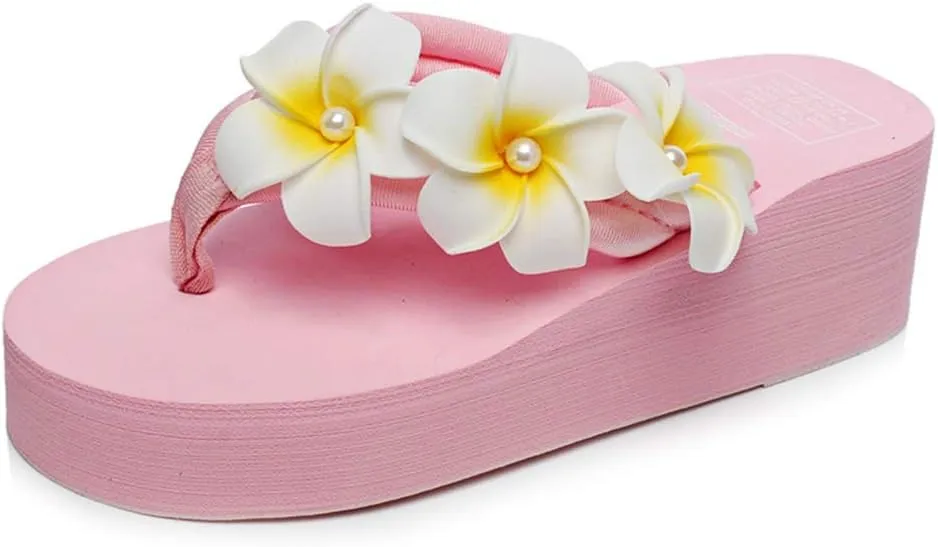 MIOKE Women's Boho Flowers Wedge Flipflops Sandals Summer Comfort Platform Anti-Slip Beach Thong Sandals