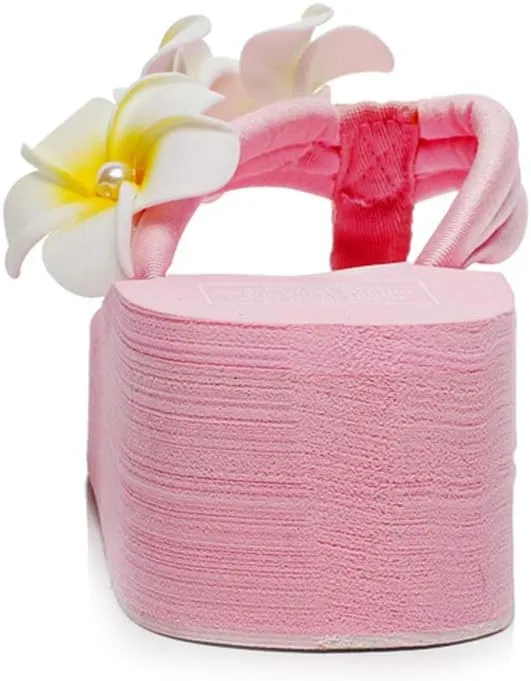 MIOKE Women's Boho Flowers Wedge Flipflops Sandals Summer Comfort Platform Anti-Slip Beach Thong Sandals