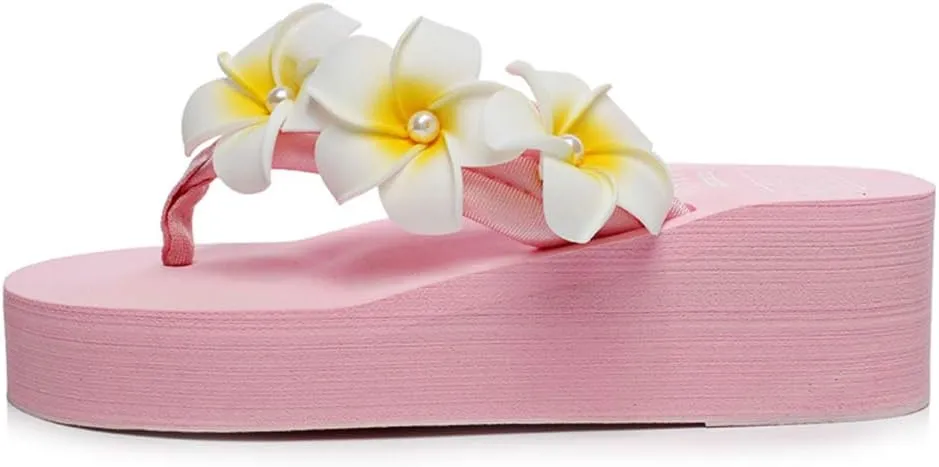 MIOKE Women's Boho Flowers Wedge Flipflops Sandals Summer Comfort Platform Anti-Slip Beach Thong Sandals