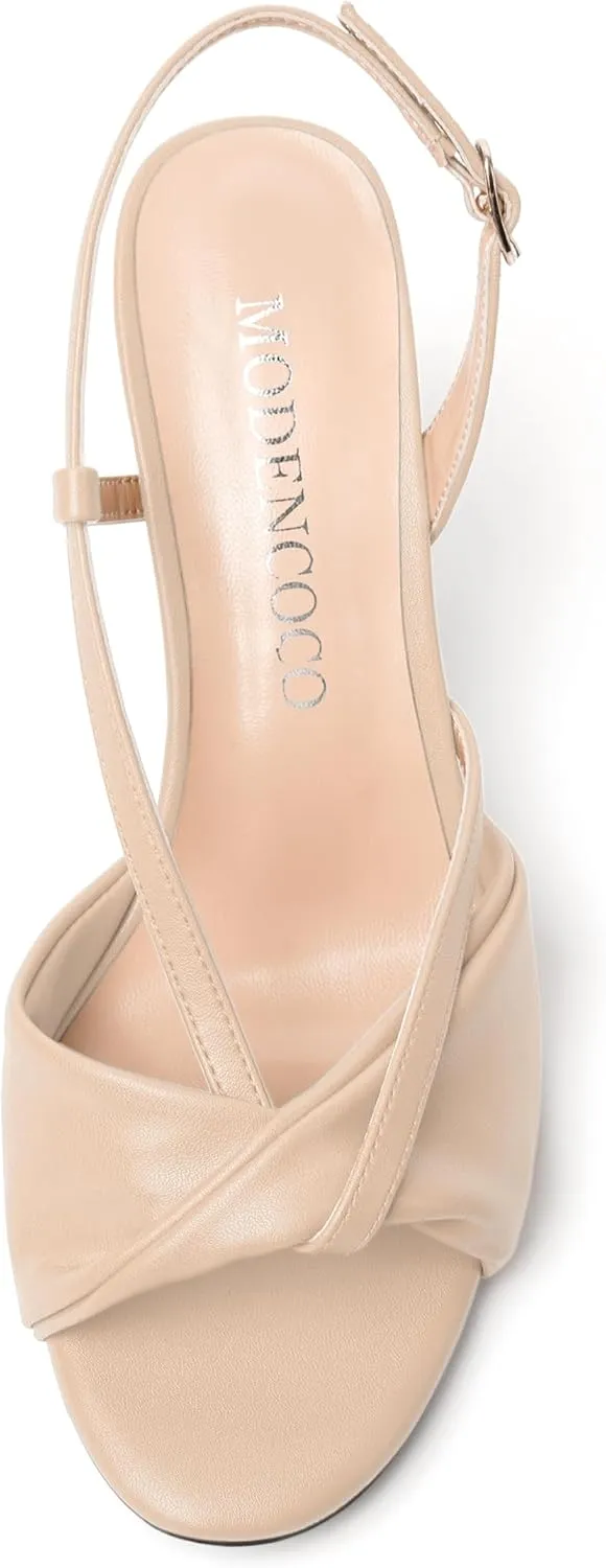 MODENCOCO Womens Stylish Buckle Dress Bridal Open Toe Slingback Matte Kitten Low Heel Heeled Sandals 2 Inch