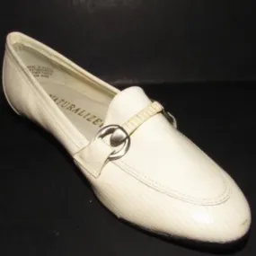 Naturalizer White Patent Loafers with a Bamboo Horse-bit Accent