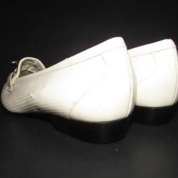 Naturalizer White Patent Loafers with a Bamboo Horse-bit Accent