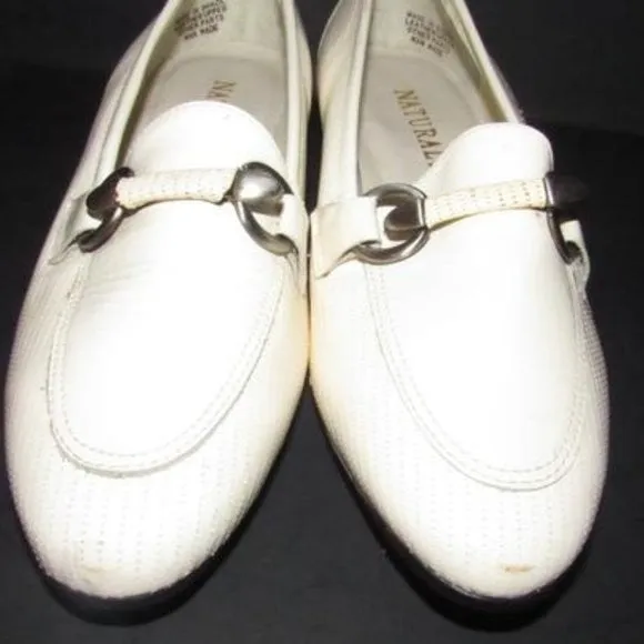 Naturalizer White Patent Loafers with a Bamboo Horse-bit Accent