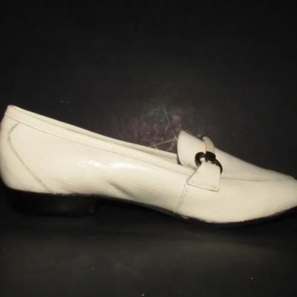 Naturalizer White Patent Loafers with a Bamboo Horse-bit Accent