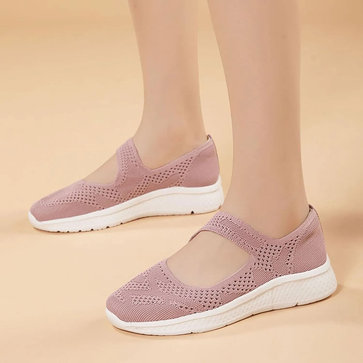 Nursing Shoes for Women Hollow Mesh Breathable Shoes Fashion Slip On Casual Shoes Hook Loop Soft Woven Shoes