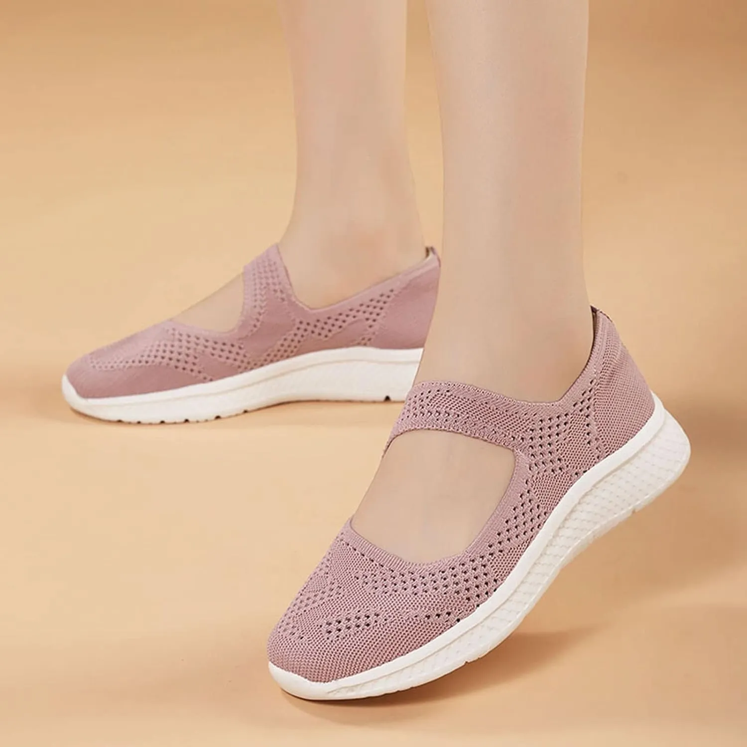 Nursing Shoes for Women Hollow Mesh Breathable Shoes Fashion Slip On Casual Shoes Hook Loop Soft Woven Shoes