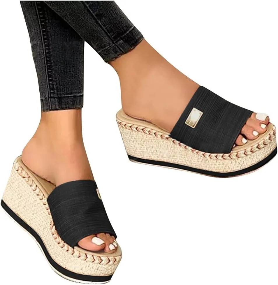 Orthopedic Sandals for Women Arch Support Flip Flops Comfortable Walking Sandals for Women Summer Dressy Platform Wedges Sandals Ladies Slip On Lightweight Slippers Casual Slides Beach Shoes 