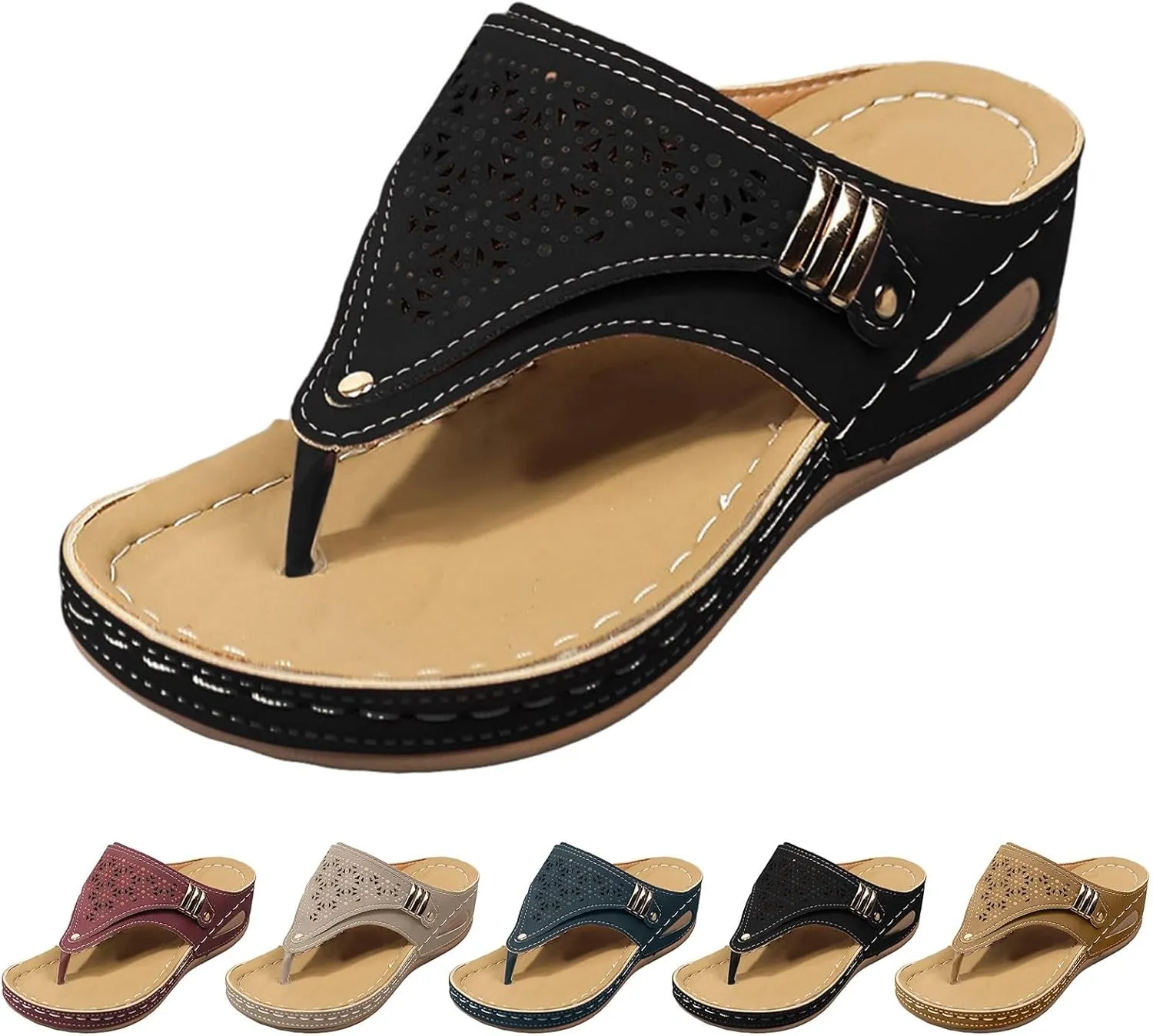 Platform Flip Flops for Women,Orthopedic Sandals for Women Arch Support Walking Sandals Women Dressy Comfortable Slip-On Slippers Summer Casual Slide Wedges Ladies Lightweight Beach Thong Sandals