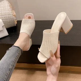 PRE-ORDER: Block Heel Knit Sandals