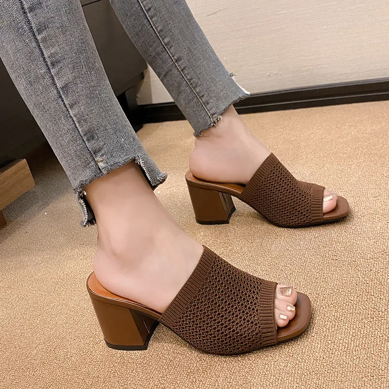 PRE-ORDER: Block Heel Knit Sandals