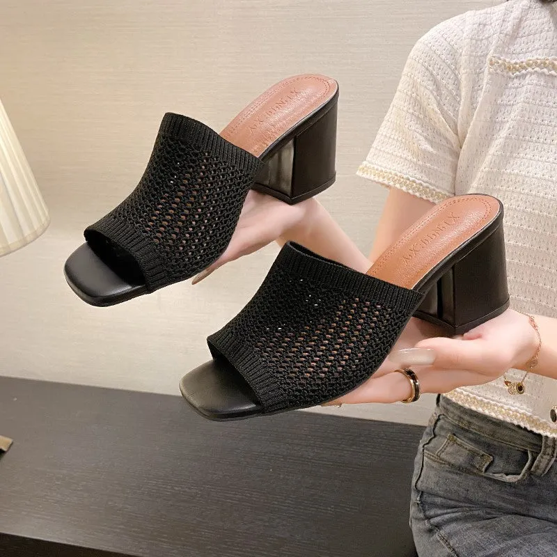 PRE-ORDER: Block Heel Knit Sandals