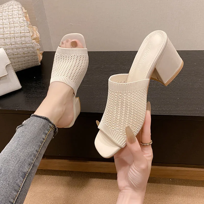 PRE-ORDER: Block Heel Knit Sandals
