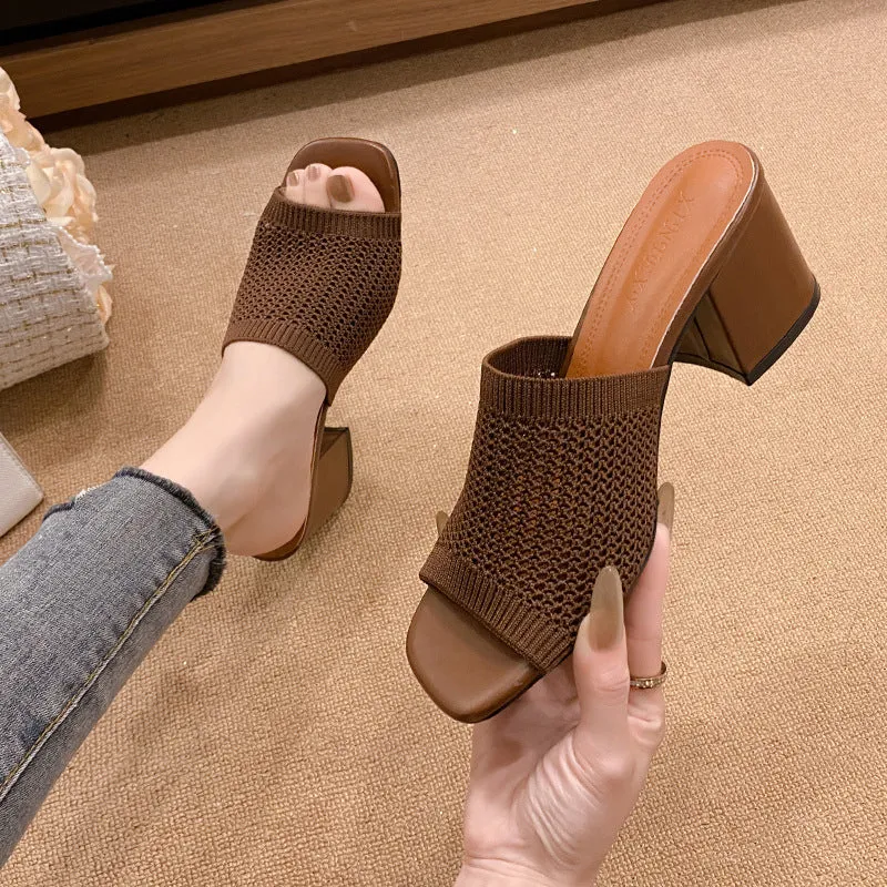 PRE-ORDER: Block Heel Knit Sandals