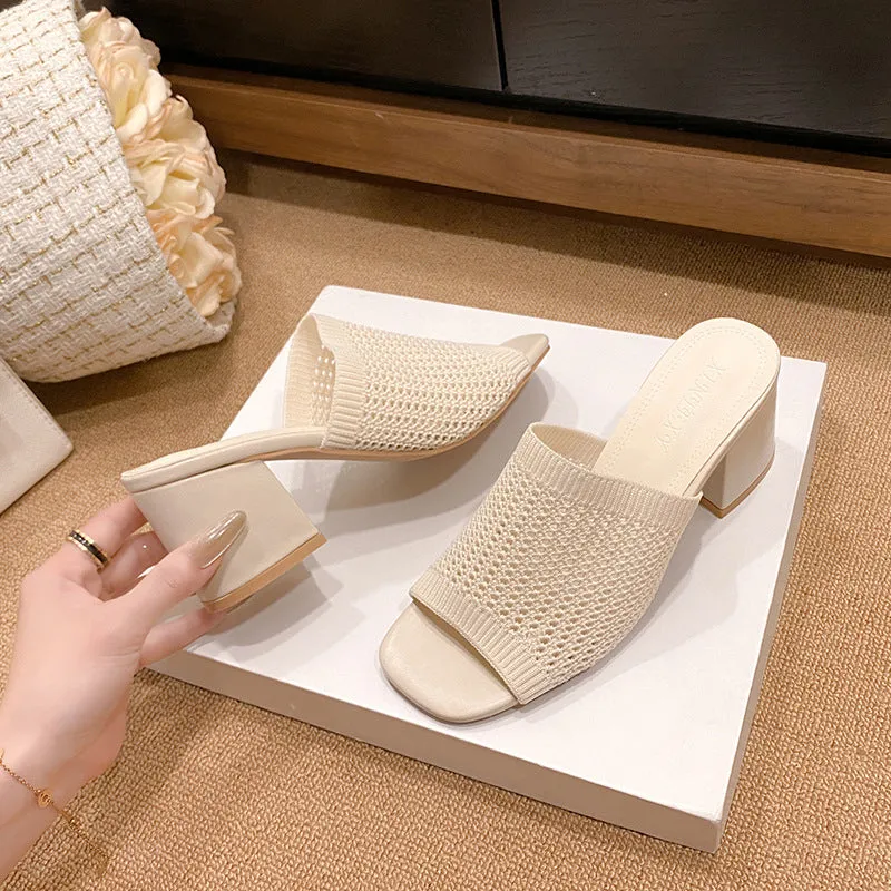 PRE-ORDER: Block Heel Knit Sandals