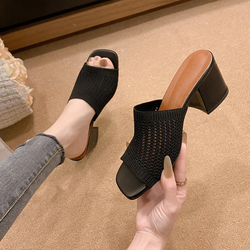 PRE-ORDER: Block Heel Knit Sandals
