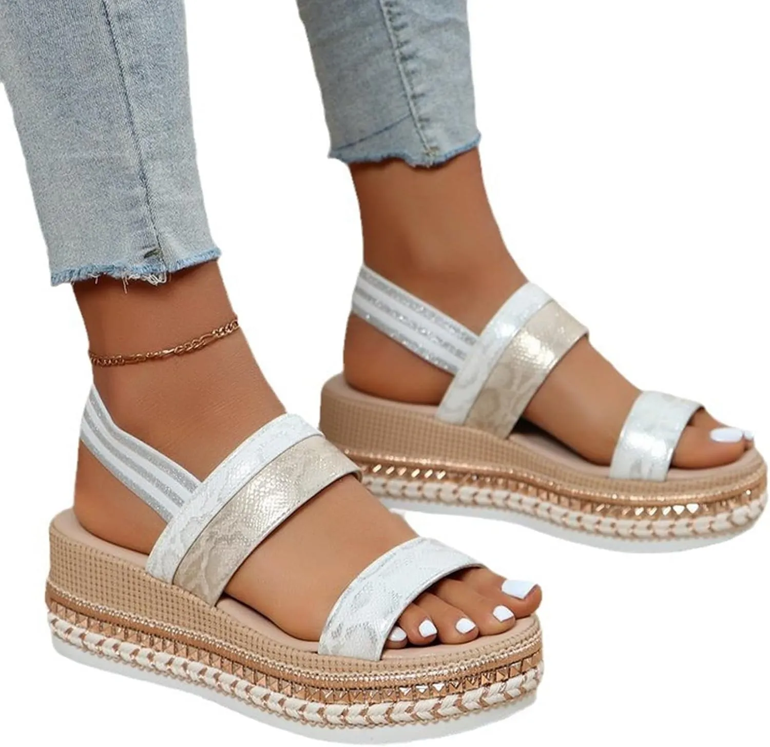 SACFOF Women's Platform Espadrilles Casual Ankle Strap Wedge Sandals Comfortable Dressy Open Toe Buckle Summer Shoes