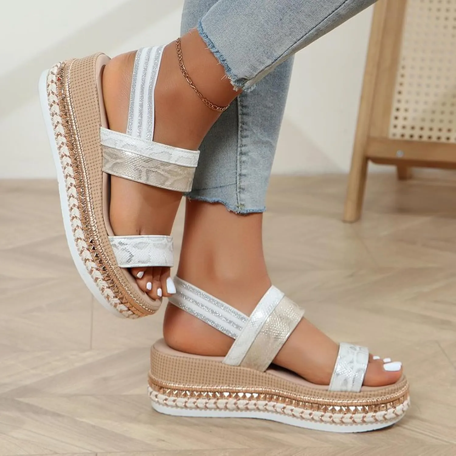 SACFOF Women's Platform Espadrilles Casual Ankle Strap Wedge Sandals Comfortable Dressy Open Toe Buckle Summer Shoes
