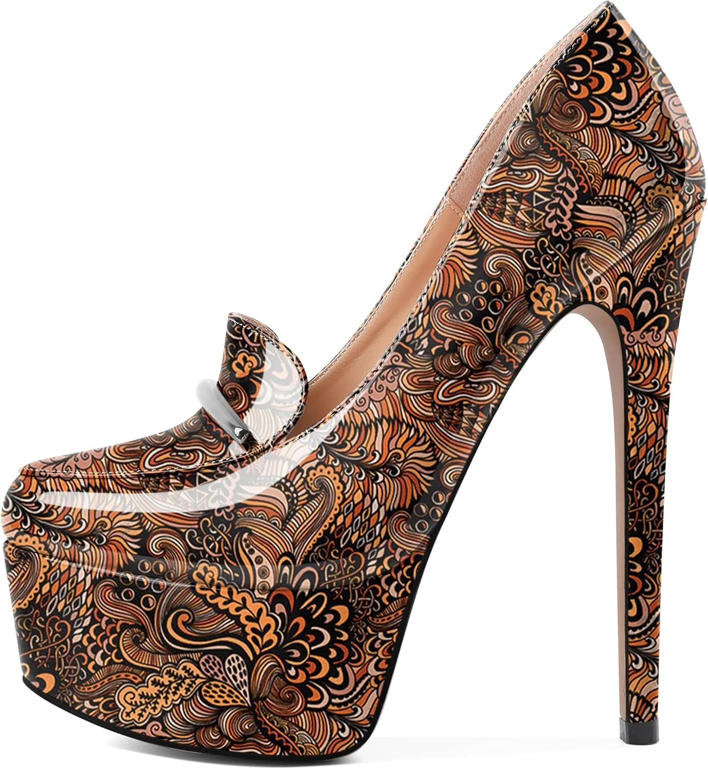 SAMMITOP Women's Platform High Heel Pumps Round Closed Toe Slip On Stilettos Elegant Office Party Dress Loafer Shoes 6 Inch