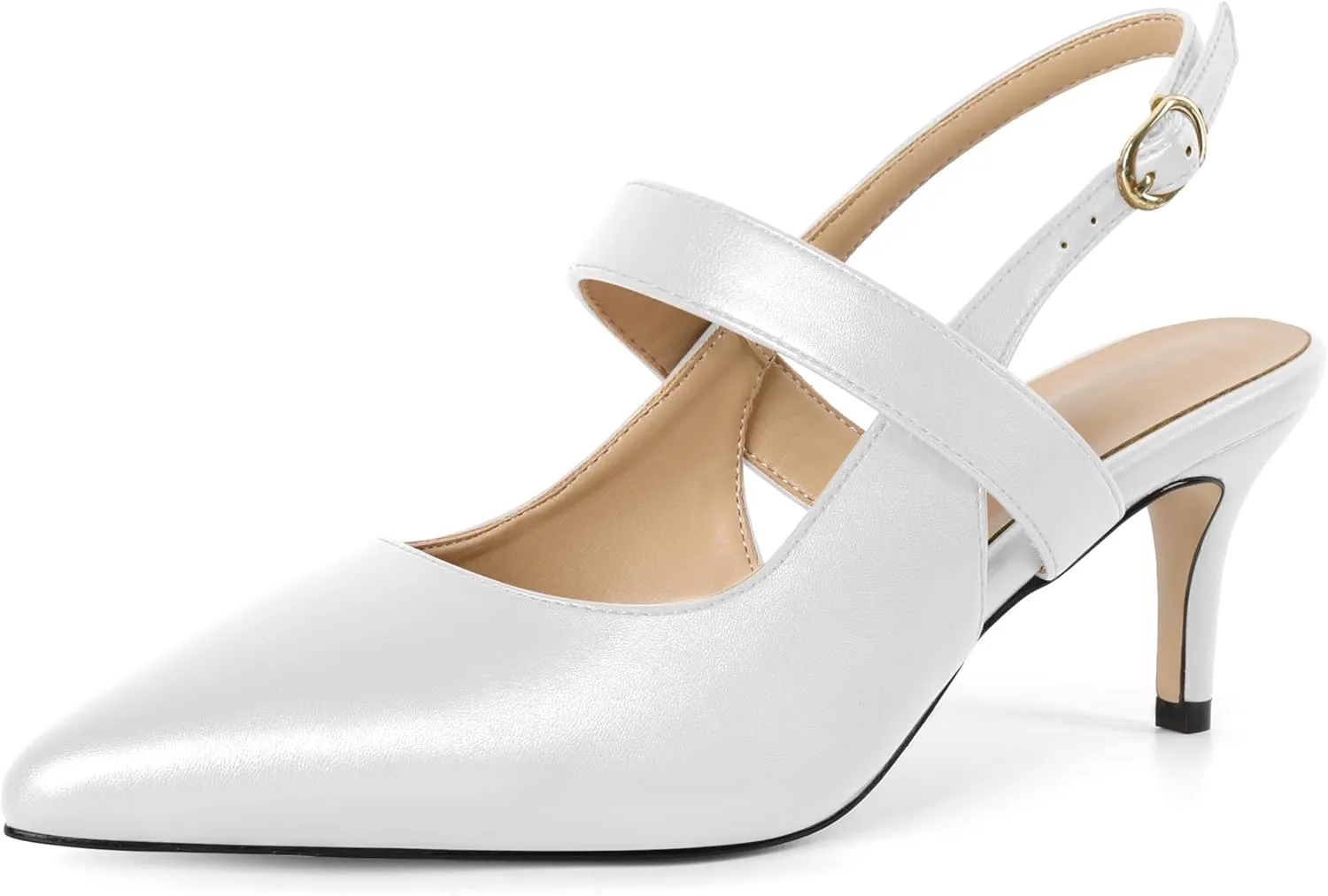 SAMMITOP Womens Slingback Kitten Heels Closed Pointed Toe Ankle Strap Pumps Elegant Casual Wedding Office Dressy Shoes 2.5 Inch