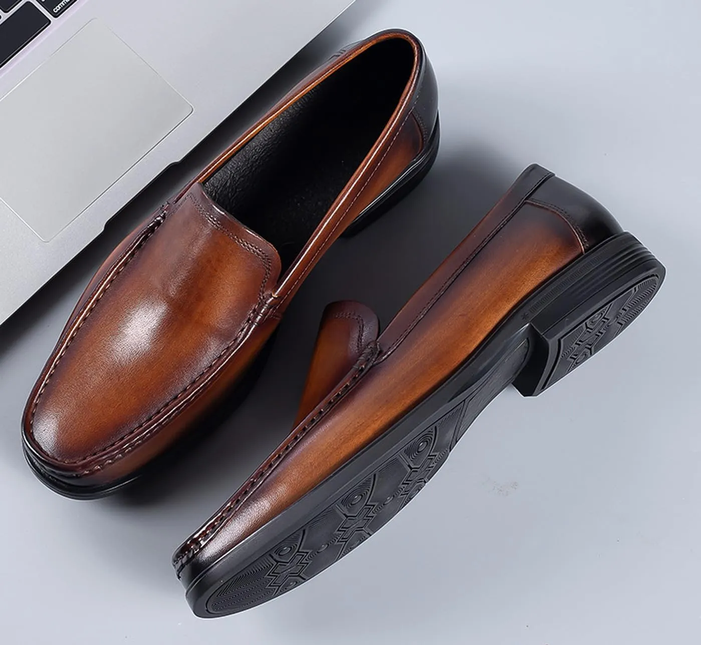 Santimon Mens Leather Loafers Slip-On Dress Shoes  Comfortable Business Casual Penny Loafer  Lightweight Slip-Resistant Sole for Office