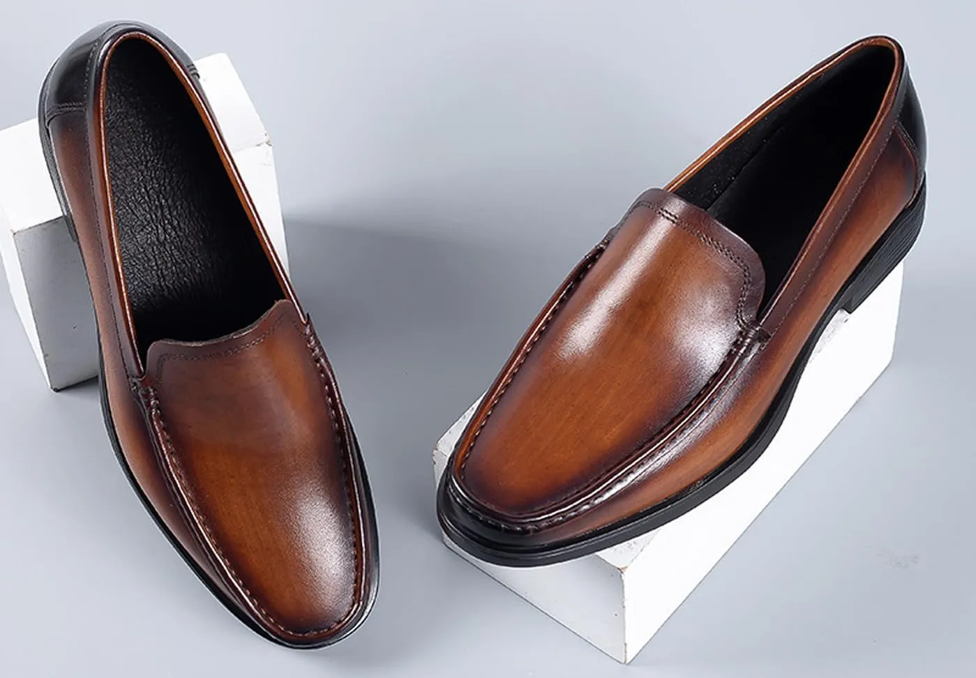Santimon Mens Leather Loafers Slip-On Dress Shoes  Comfortable Business Casual Penny Loafer  Lightweight Slip-Resistant Sole for Office