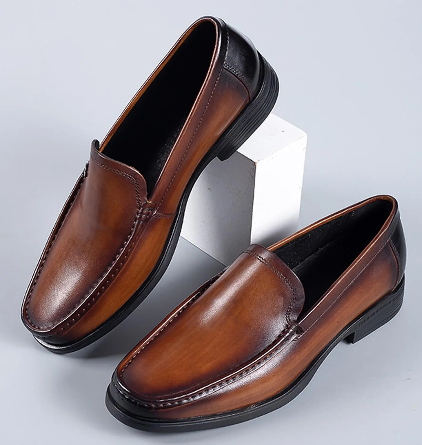 Santimon Mens Leather Loafers Slip-On Dress Shoes  Comfortable Business Casual Penny Loafer  Lightweight Slip-Resistant Sole for Office
