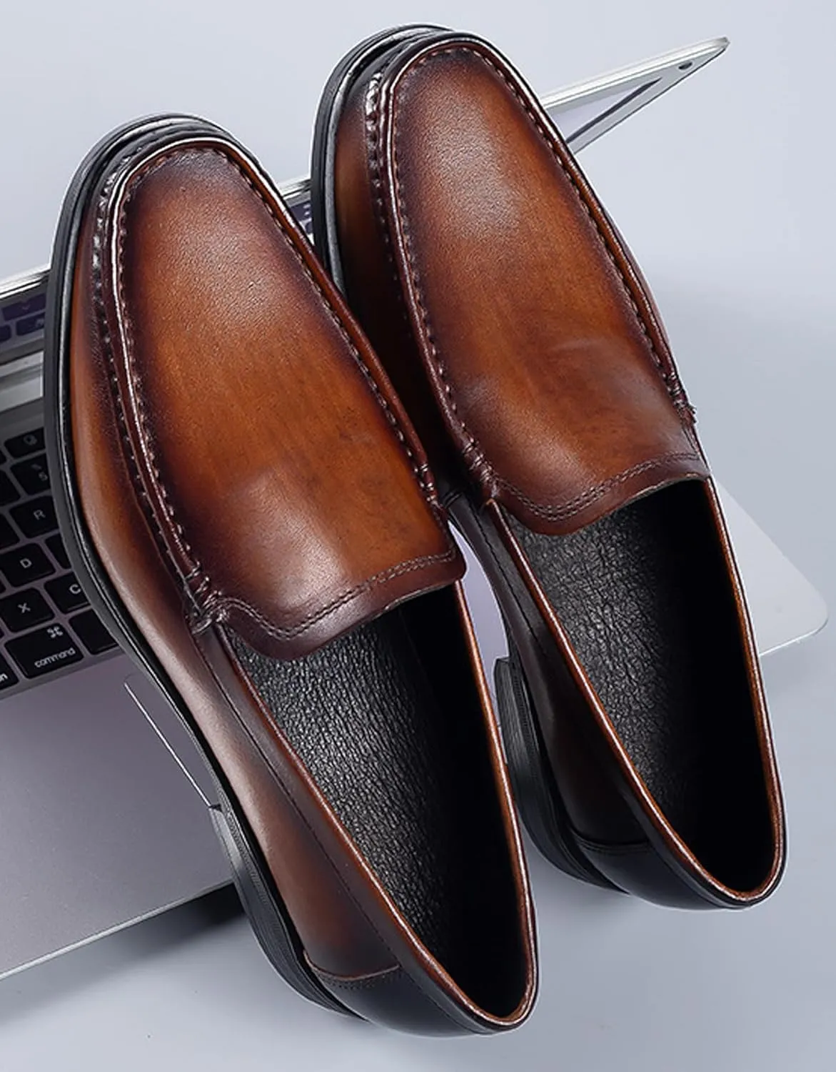 Santimon Mens Leather Loafers Slip-On Dress Shoes  Comfortable Business Casual Penny Loafer  Lightweight Slip-Resistant Sole for Office