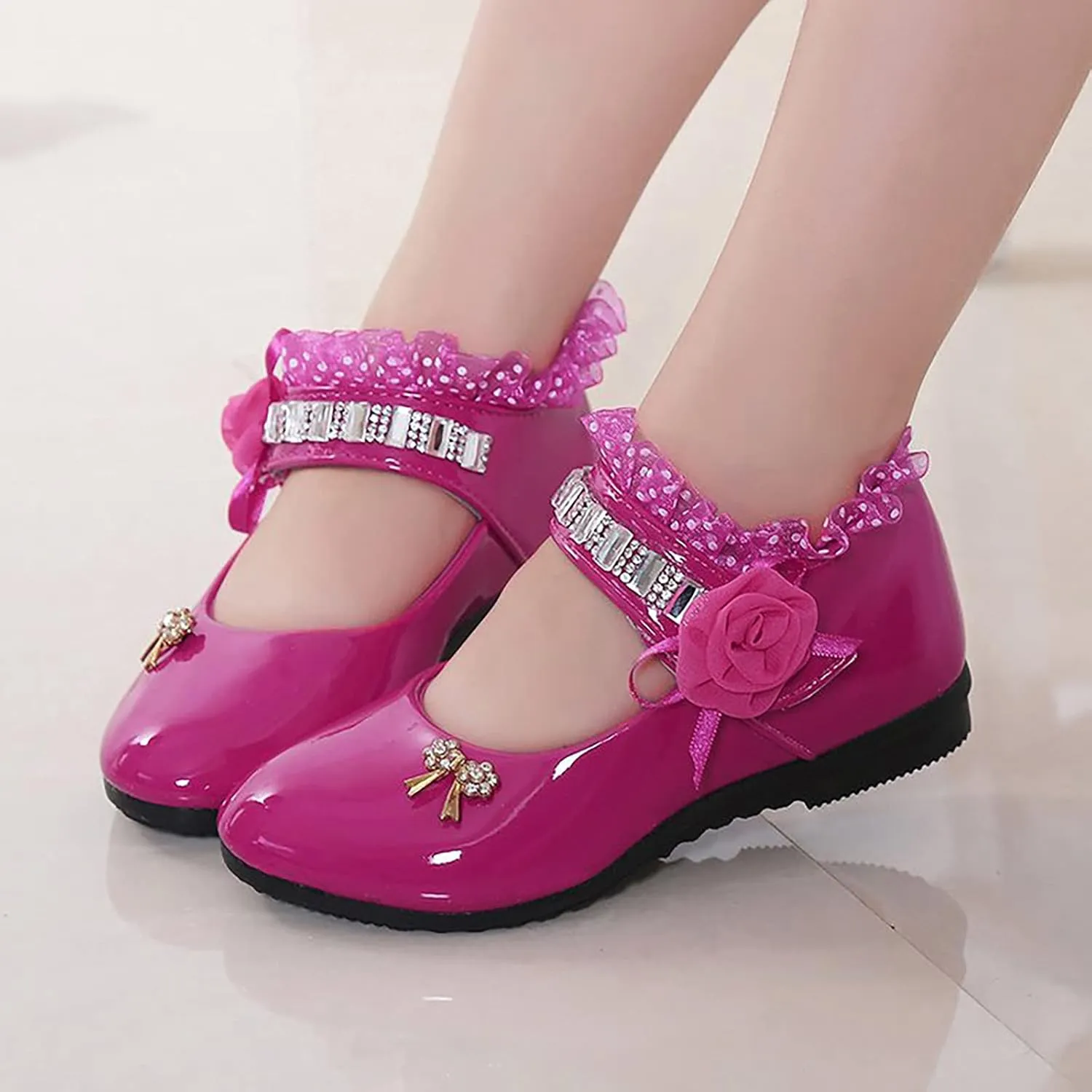 Toddler Princess Flower Lace Mary Jane Dance Shoes 𝗢xfords Leather Soft Sweet Elegant Flat Shoes for Kids Girls