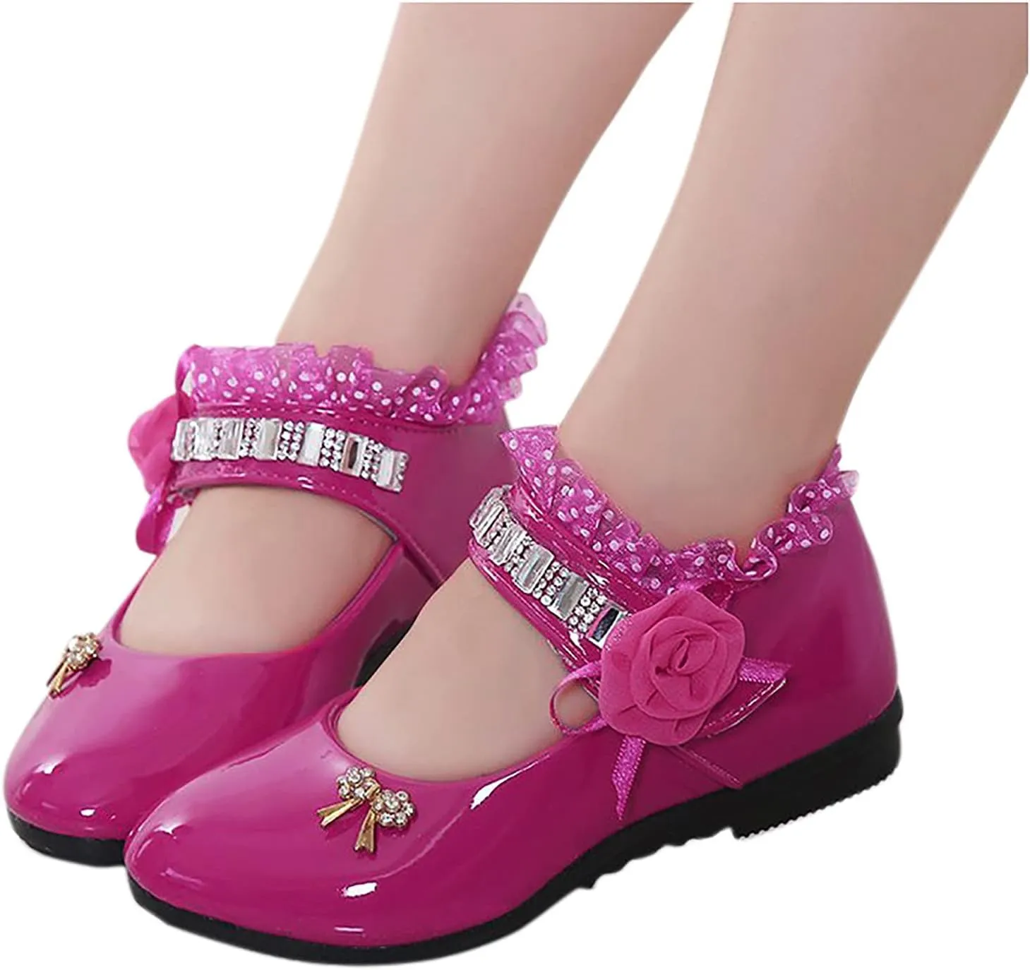 Toddler Princess Flower Lace Mary Jane Dance Shoes 𝗢xfords Leather Soft Sweet Elegant Flat Shoes for Kids Girls
