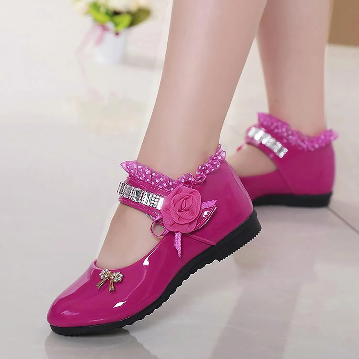 Toddler Princess Flower Lace Mary Jane Dance Shoes 𝗢xfords Leather Soft Sweet Elegant Flat Shoes for Kids Girls
