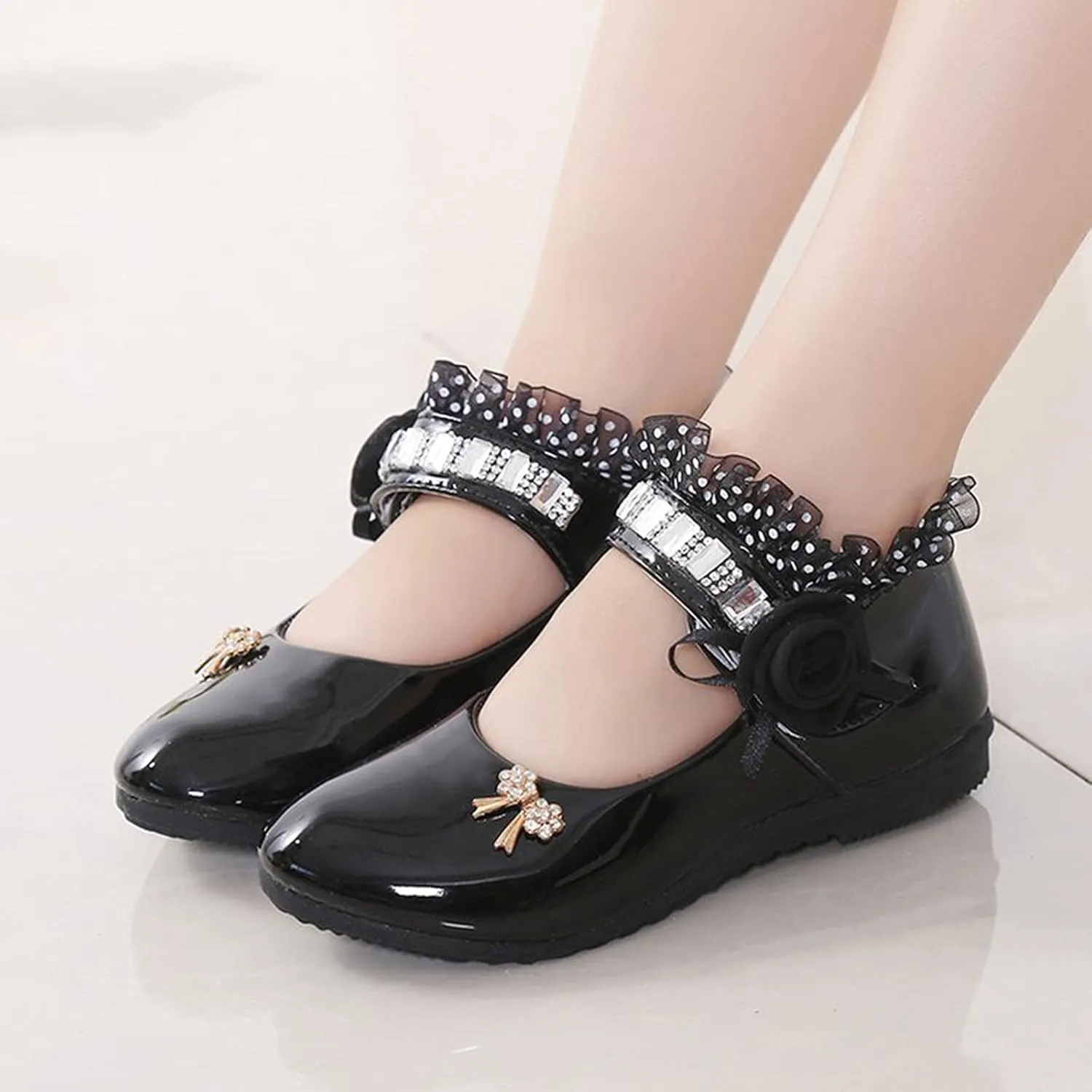 Toddler Princess Flower Lace Mary Jane Dance Shoes 𝗢xfords Leather Soft Sweet Elegant Flat Shoes for Kids Girls