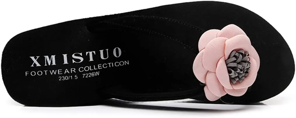 VOKLIN Women's Bohemian Flowers Wedge High Heel Flipflop Sandals Summer Platform Nonslip Beach Thong Sandal