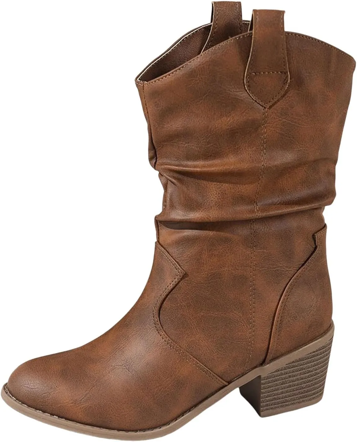 Western Cowboy Boots for Women Durable Stack Heel and Ankle Boot Cowgirll Comfortable Faux Leather Teen Booties