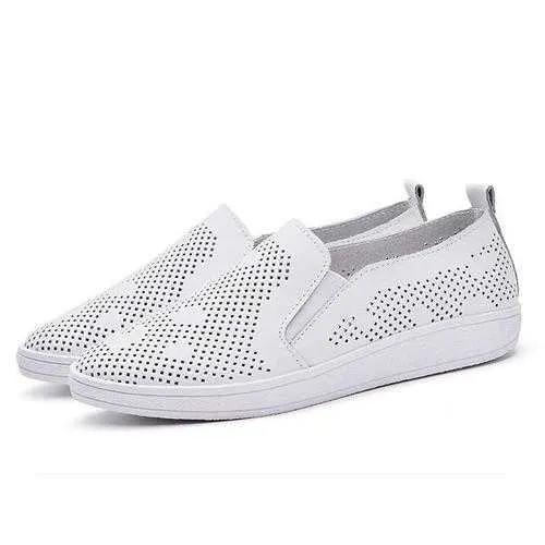 Women Casual Breathable Loafers Hollow Out Slip-on Soft Sole Flat Shoes