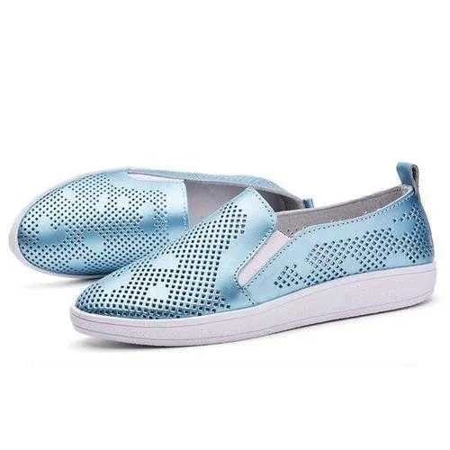 Women Casual Breathable Loafers Hollow Out Slip-on Soft Sole Flat Shoes