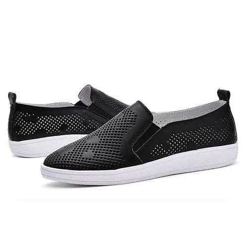 Women Casual Breathable Loafers Hollow Out Slip-on Soft Sole Flat Shoes