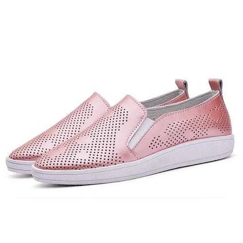 Women Casual Breathable Loafers Hollow Out Slip-on Soft Sole Flat Shoes