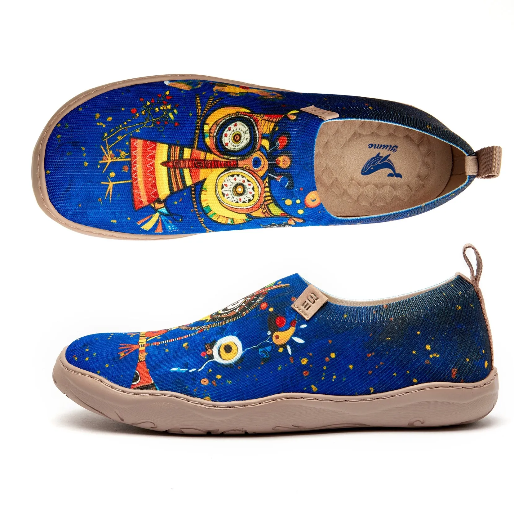 Women's Foldable Loafers, Funny Owl Painted Canvas Slip-On Sneakers