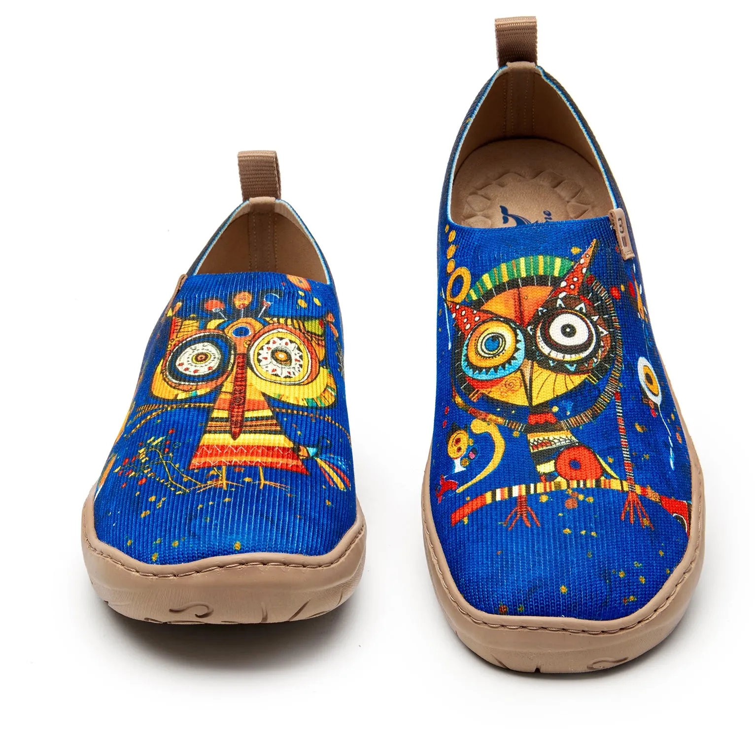 Women's Foldable Loafers, Funny Owl Painted Canvas Slip-On Sneakers