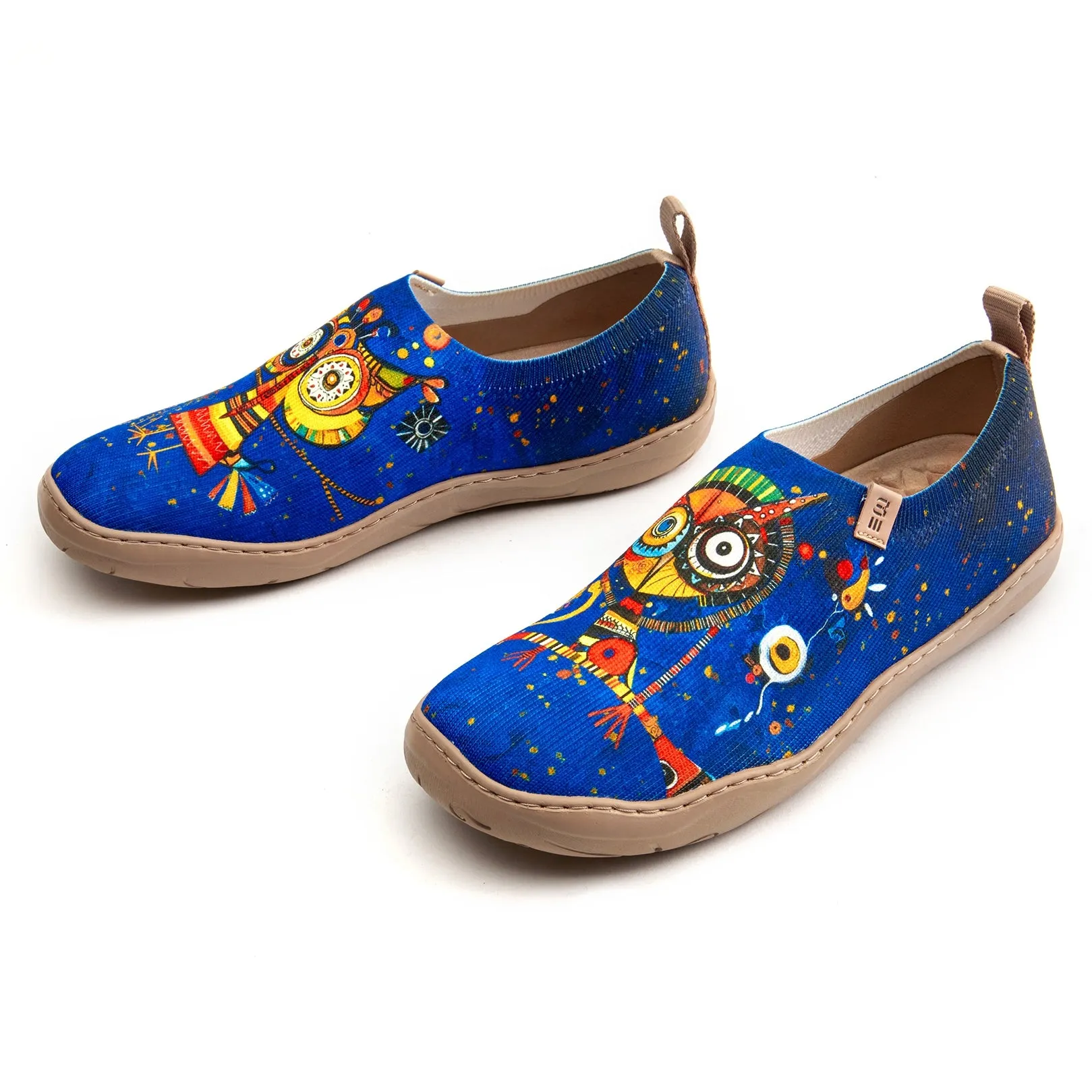 Women's Foldable Loafers, Funny Owl Painted Canvas Slip-On Sneakers
