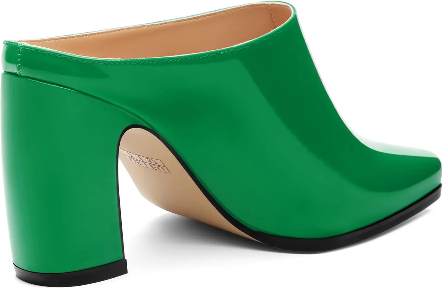 Womens Mules, Patent Square Toe Chunky Heel Mules, Block High Heel High Heeled Mules Shoes, Slip On Mules for Women Dress Party Shoes 3.35 Inch