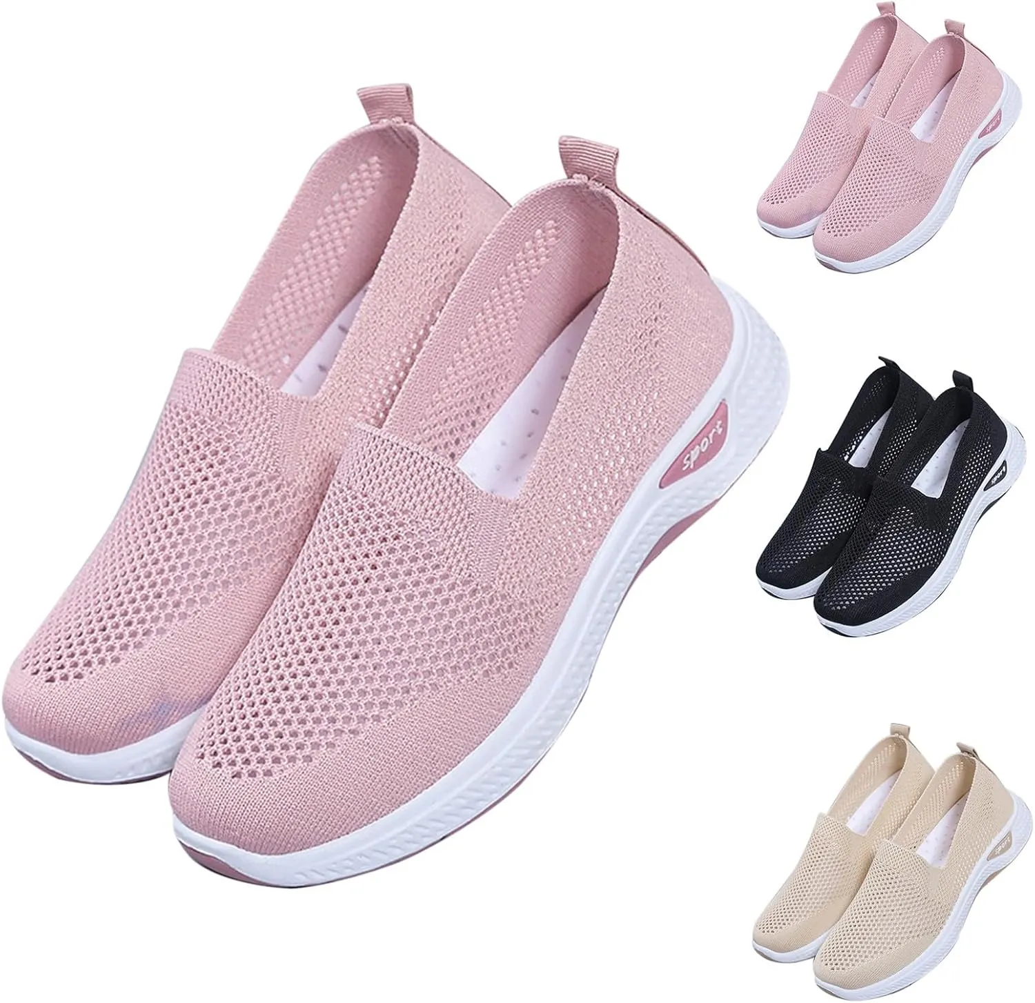 Womens Orthopedic Sneakers Slip on Walking Shoes Breathable Soft Woven Shoe Non-Slip Mesh Up Footwear Lightweight Comfortable Arch Support Sneaker